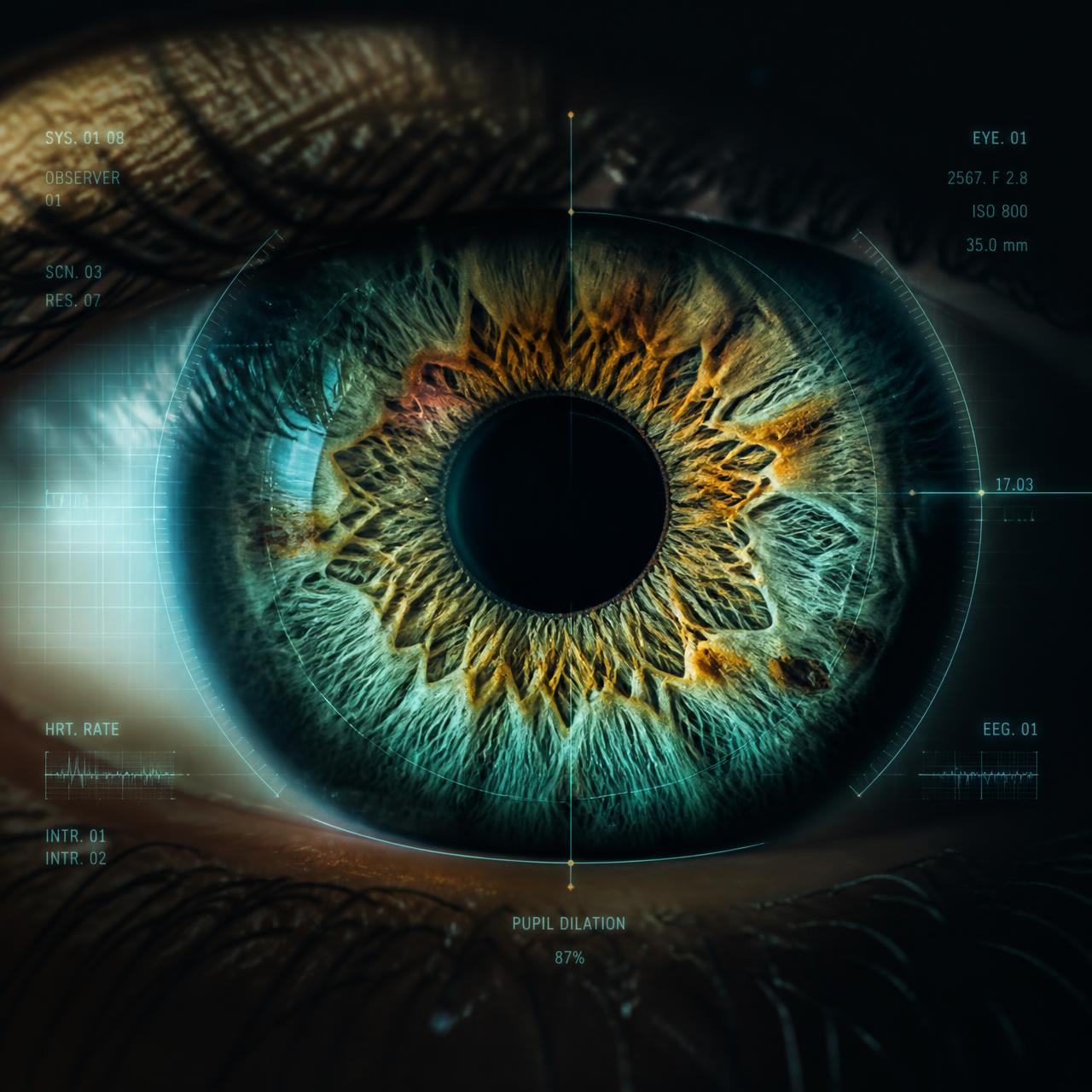 Macro scan of a human iris with an AI analysis overlay